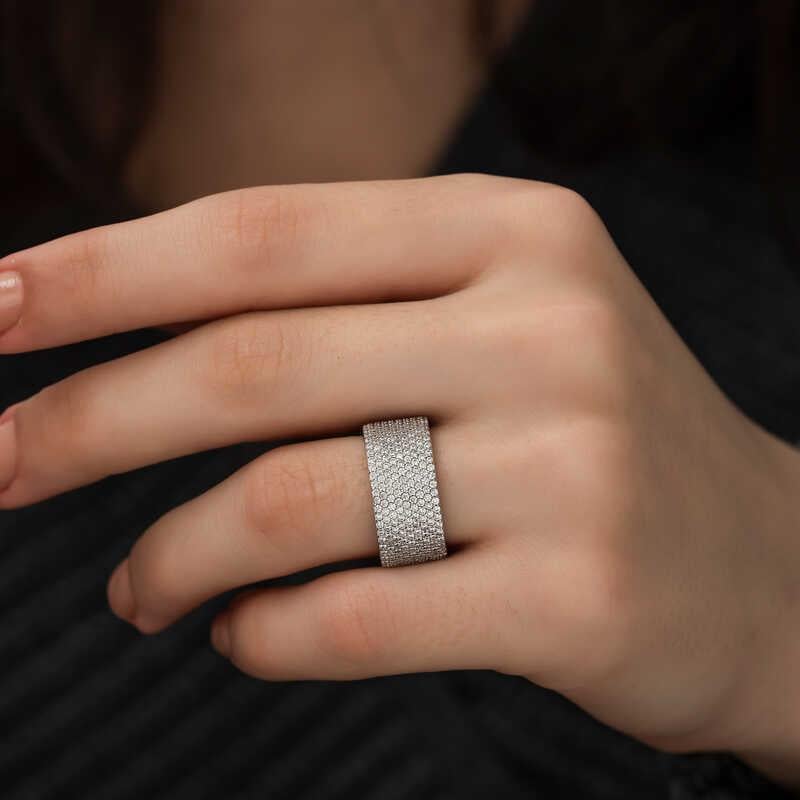 Hk Gümüş Kadın Yüzük Yarım Tamtur |Gümüş Takı Hediyelik Ürünler