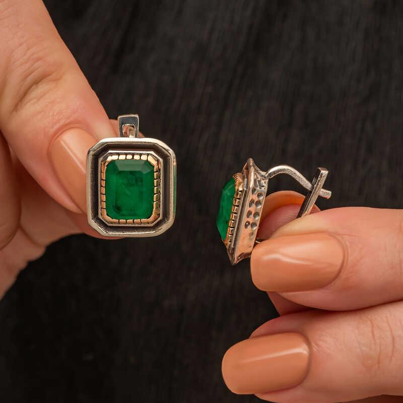 Hk Gümüş Kadın Set Yeşil Taşlı Otantik |Gümüş Takı Hediyelik Ürünler