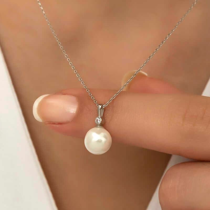 Hk Gümüş Kadın Kolye Yuvarlak İnci |Gümüş Takı Hediyelik Ürünler