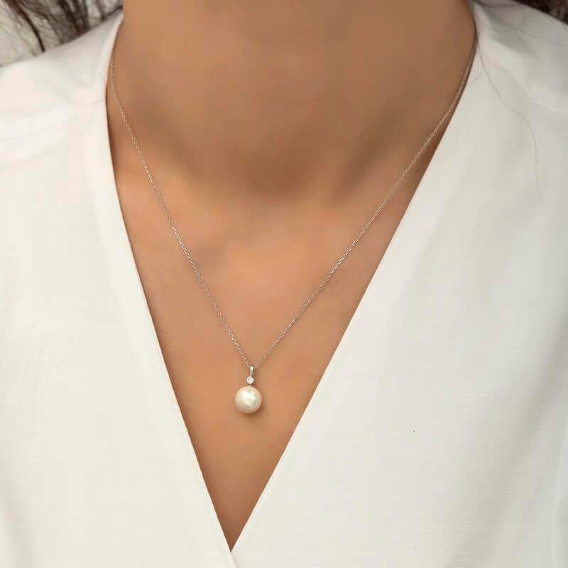 Hk Gümüş Kadın Kolye Yuvarlak İnci |Gümüş Takı Hediyelik Ürünler