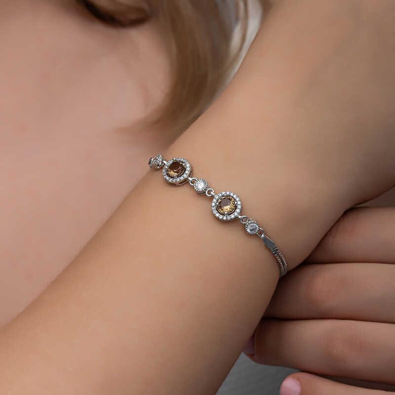 Hk ​Gümüş Kadın Bileklik Yuvarlak Zultanit Taşlı |Gümüş Takı Hediyelik Ürünler