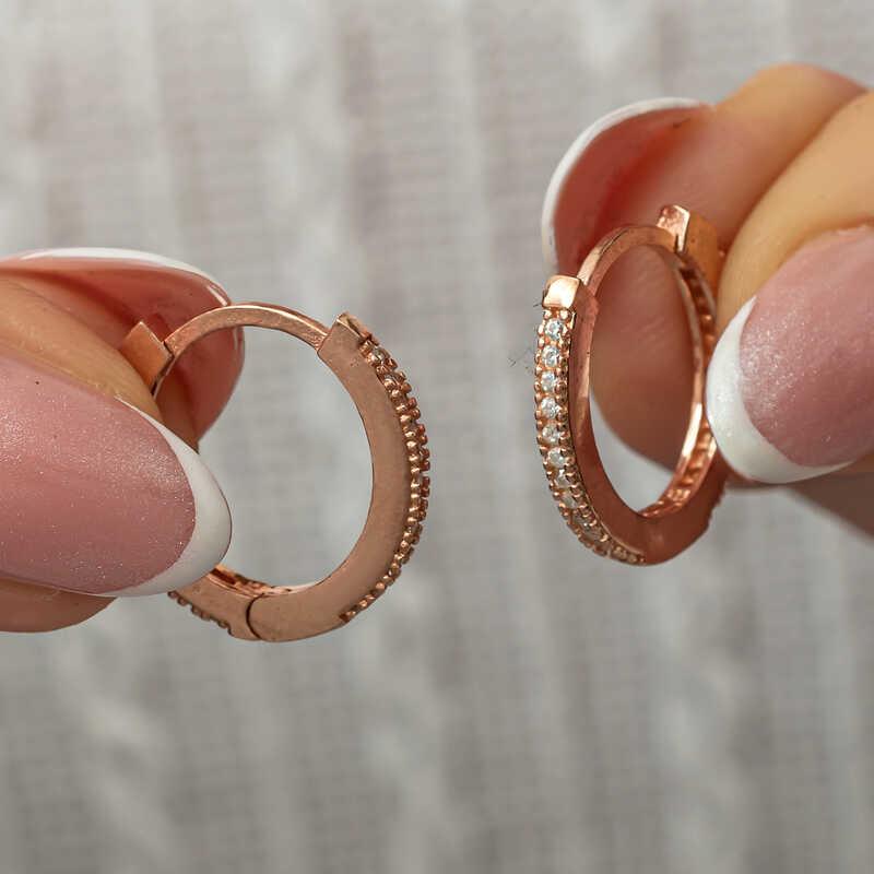 Hk Gümüş Kadın Küpe Zirkon Taşlı Rose Oval |Gümüş Takı Hediyelik Ürünler