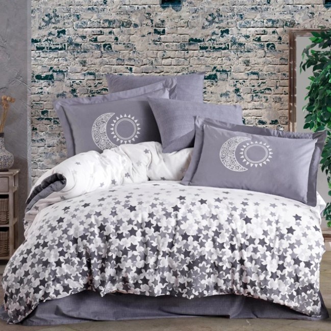 Hobby Çift Kişilik Poplin Nevresim Stars Gri