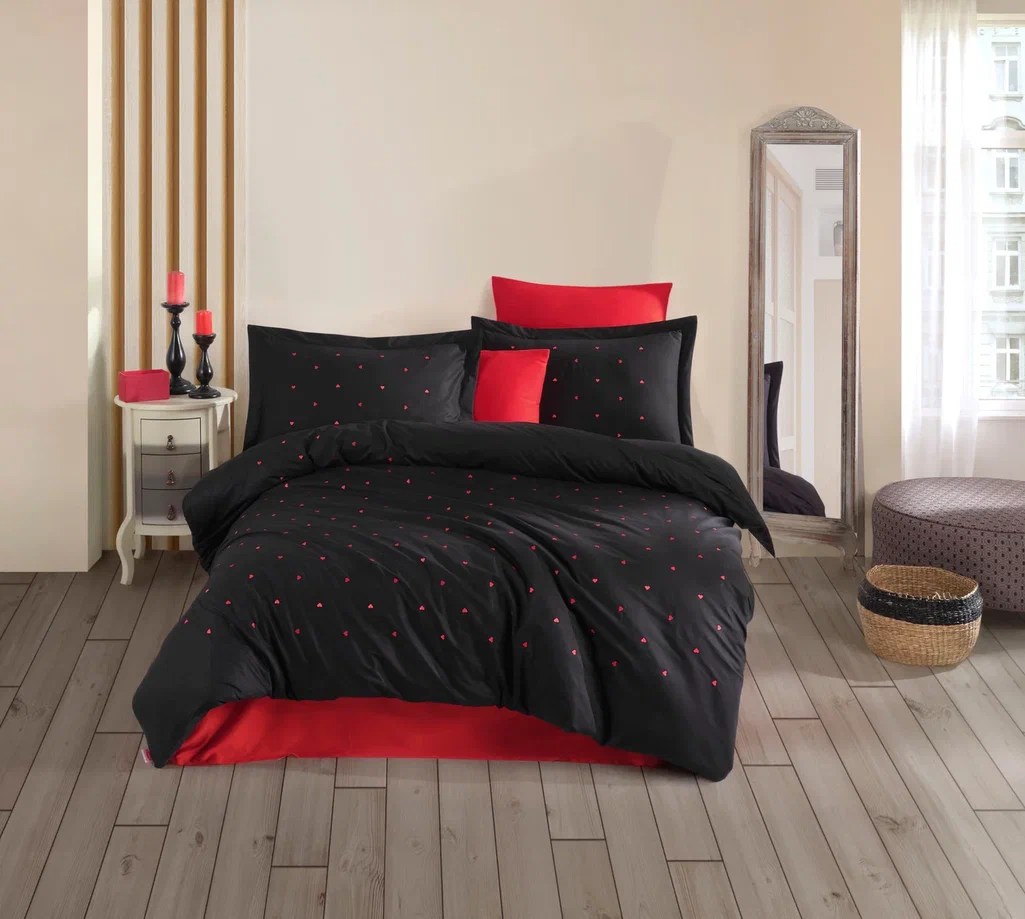 Hobby Çift Kişilik Poplin Premium Nakışlı Nevresim Lubow Siyah