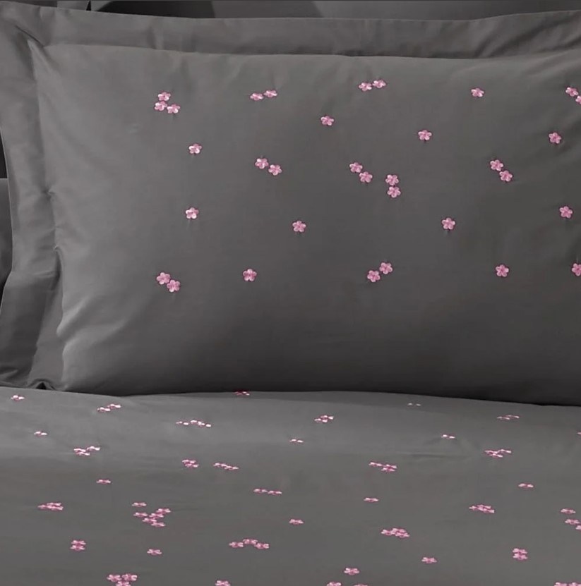 Hobby Çift Kişilik Poplin Premium Nakışlı Nevresim Spring Gri