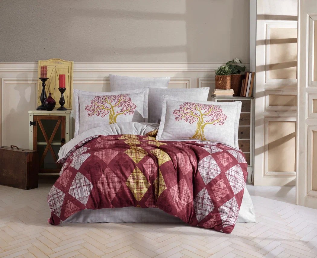 Hobby Çift Kişilik Saten Nevresim Ruth Bordo