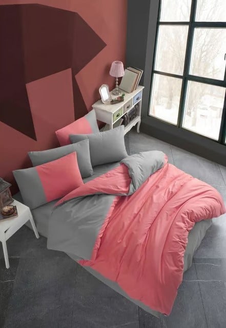 Hobby Kingsize Poplin Nevresim Diamond Koral