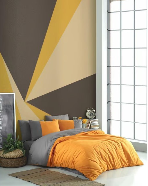 Hobby Kingsize Poplin Nevresim Diamond Turuncu Antrasit