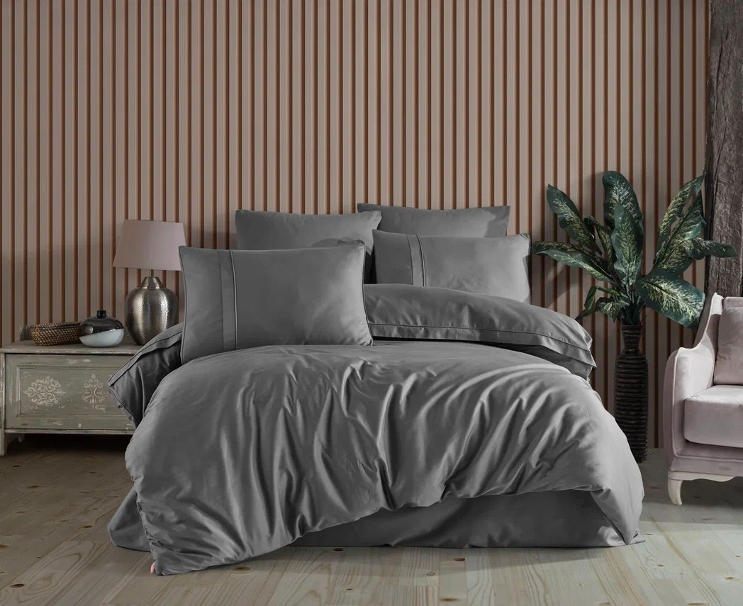 Hobby Premium Deluxe 300TC Çift Kişilik Saten Nevresim Takımı Plain Gri