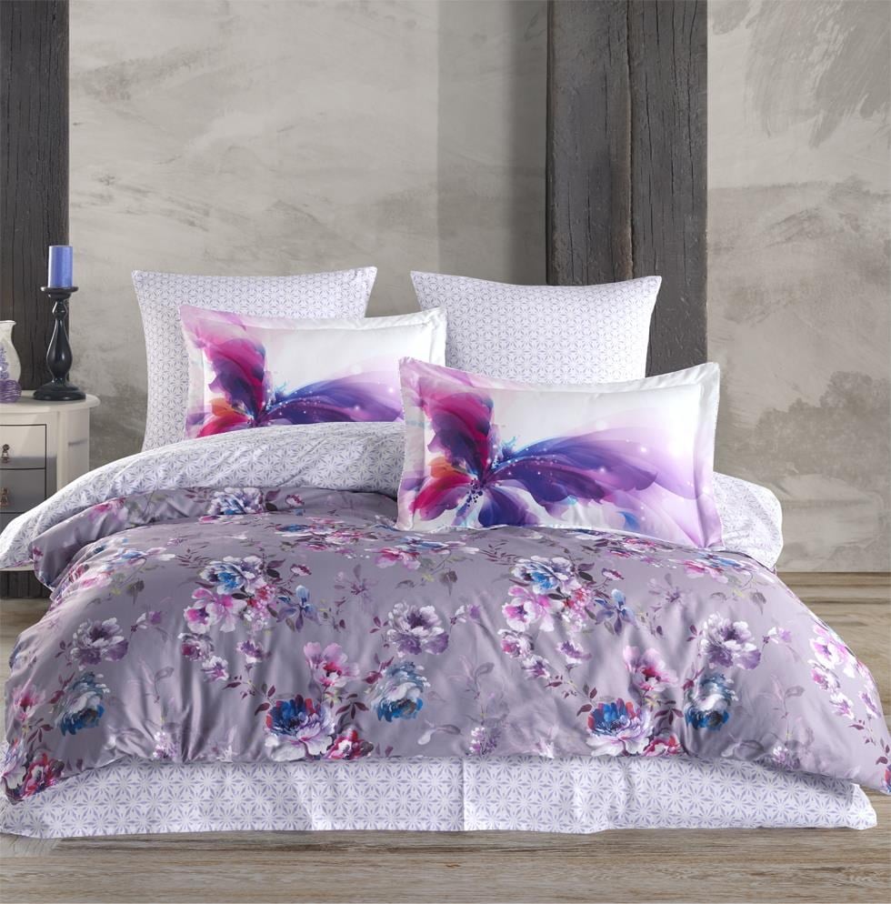 Hobby Premium Deluxe 300TC Çift Kişilik Saten Nevresim Takımı Chichek Gri