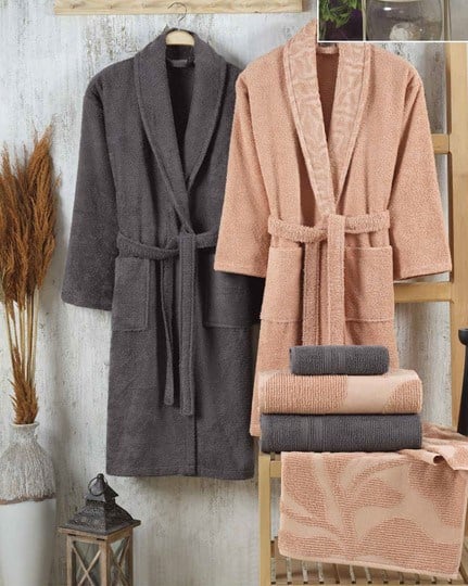 Hobby Puga Bornoz Seti Şeftali K.Gri