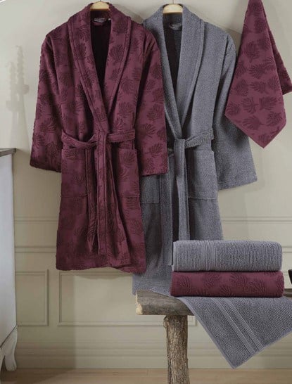 Hobby Talya Bornoz Seti Fuşya K.Gri