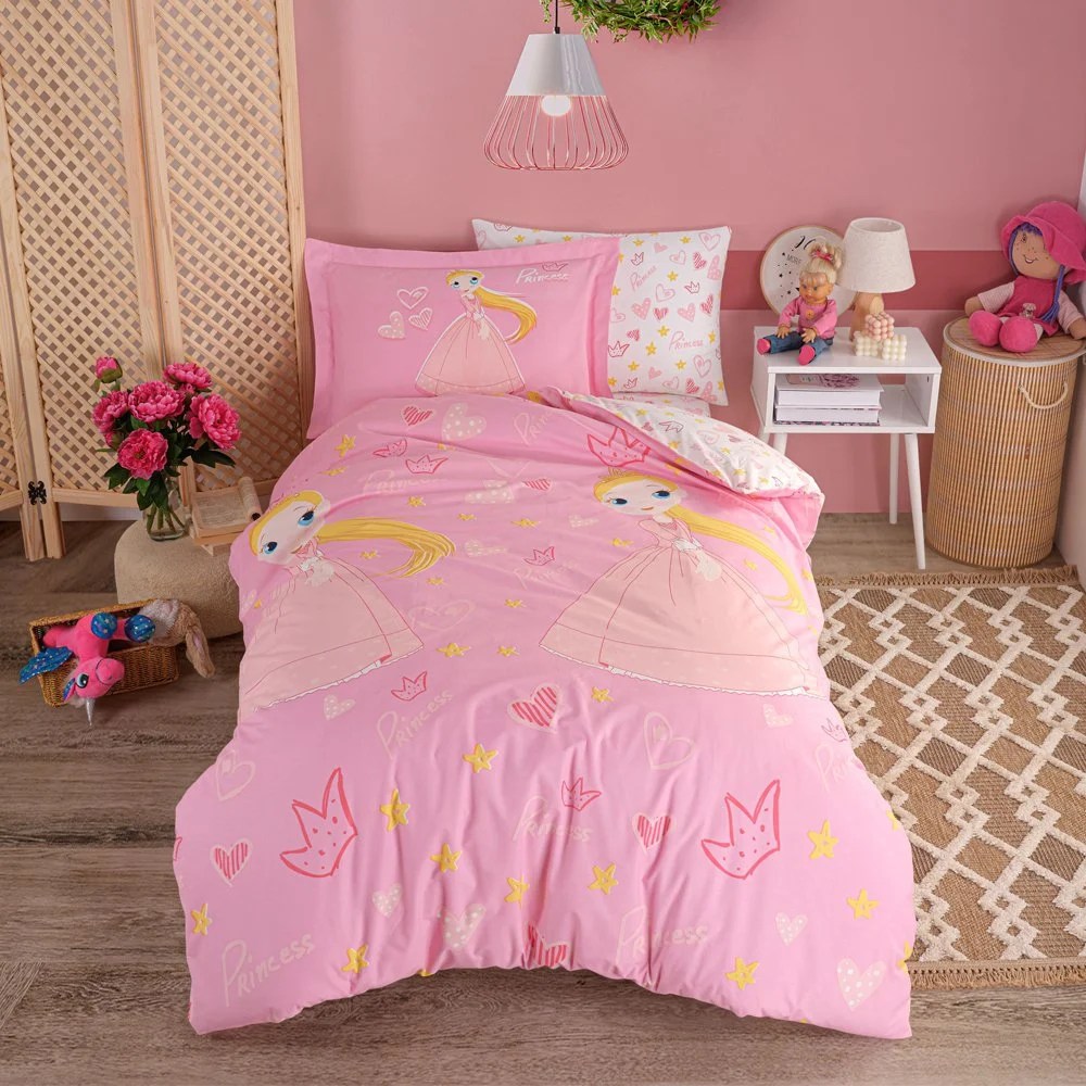 Hobby Tek Kişilik Poplin Nevresim Takımı Prenses Pembe