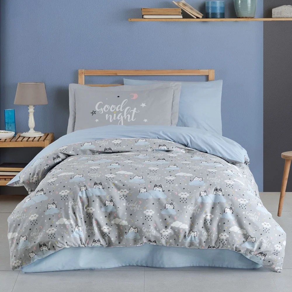 Hobby Tek Kişilik Poplin Nevresim Takımı Daisy Gri