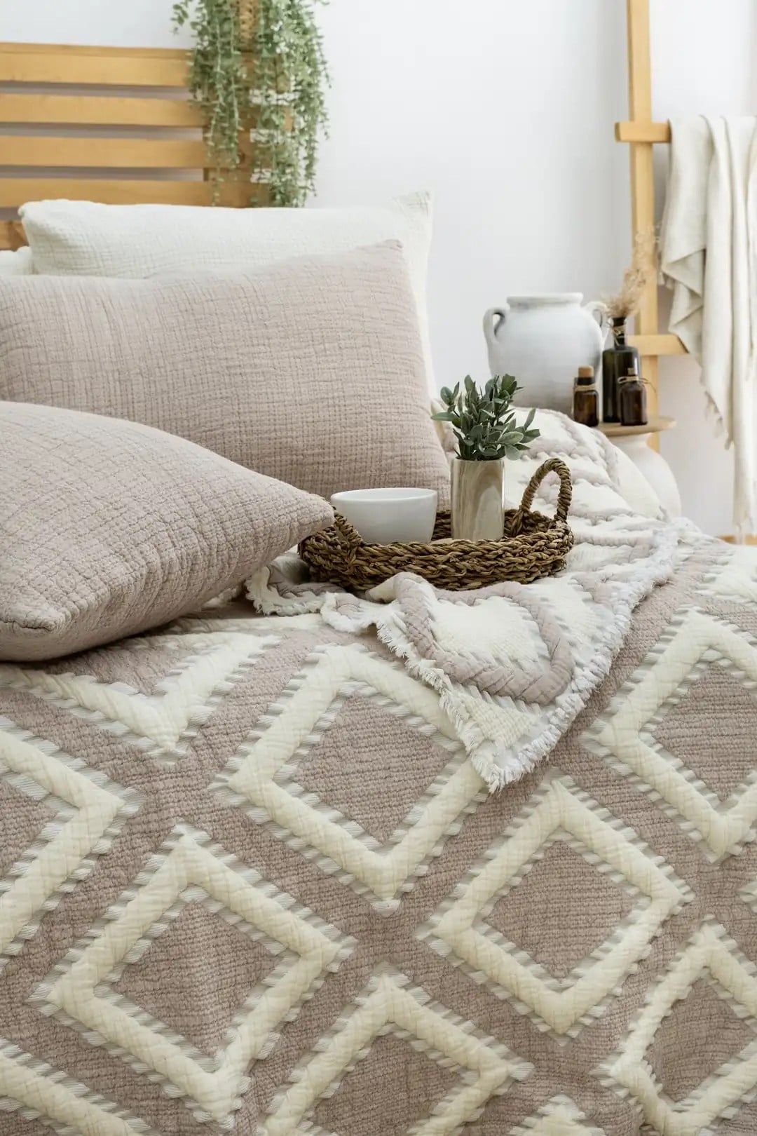 Şaheser Home Collection  Müslin Yatak Örtüsü Seti Çift Kişilik Sonia Bej