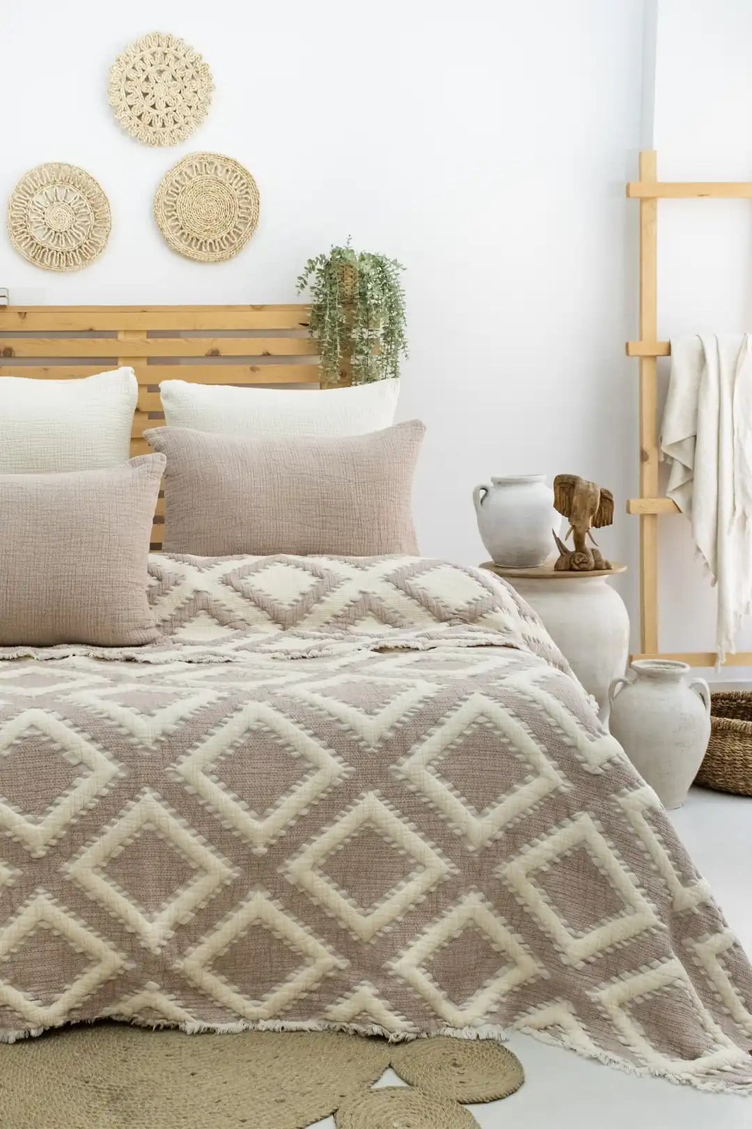 Şaheser Home Collection  Müslin Yatak Örtüsü Seti Çift Kişilik Sonia Bej