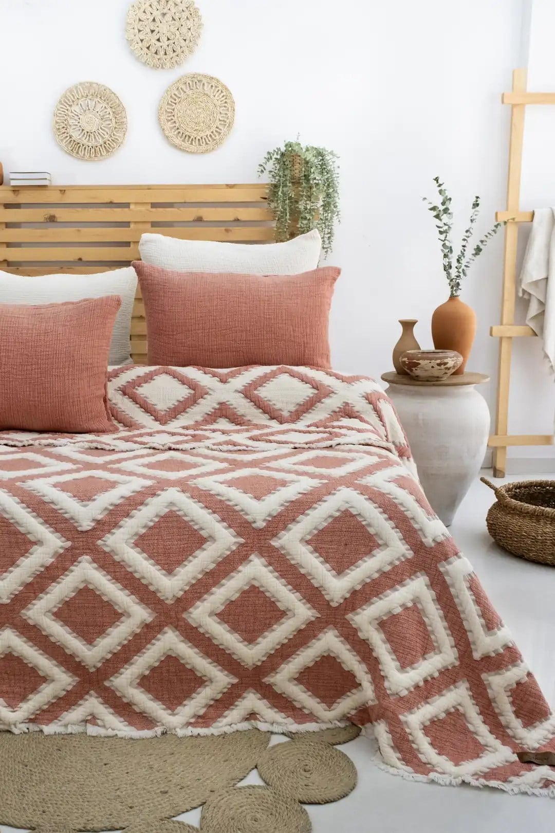 Şaheser Home Collection  Müslin Yatak Örtüsü Seti Çift Kişilik Sonia Kiremit