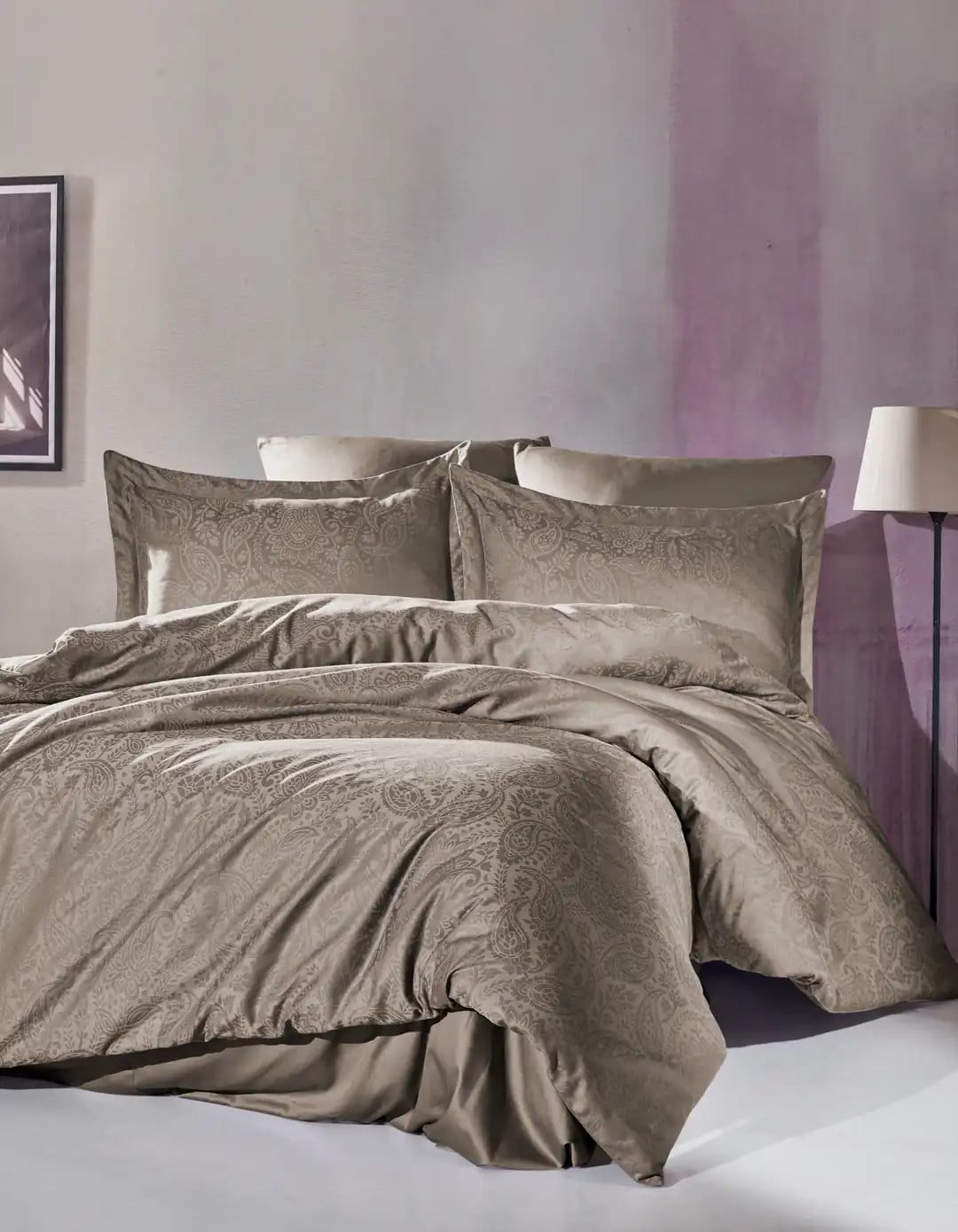 Şaheser Home Collection Jakarlı Saten Çift Kişilik Nevresim Takımı Lucio Vizon