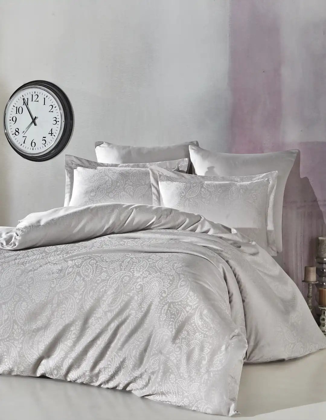 Şaheser Home Collection Jakarlı Saten Çift Kişilik Nevresim Takımı Lucio A.Gri