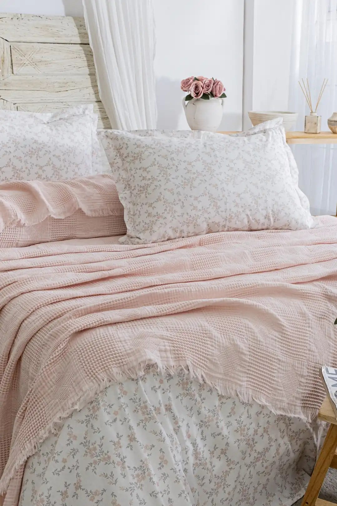 Şaheser Home Collection Müslin Yatak Örtüsü Çift Kişilik Pamela Pudra