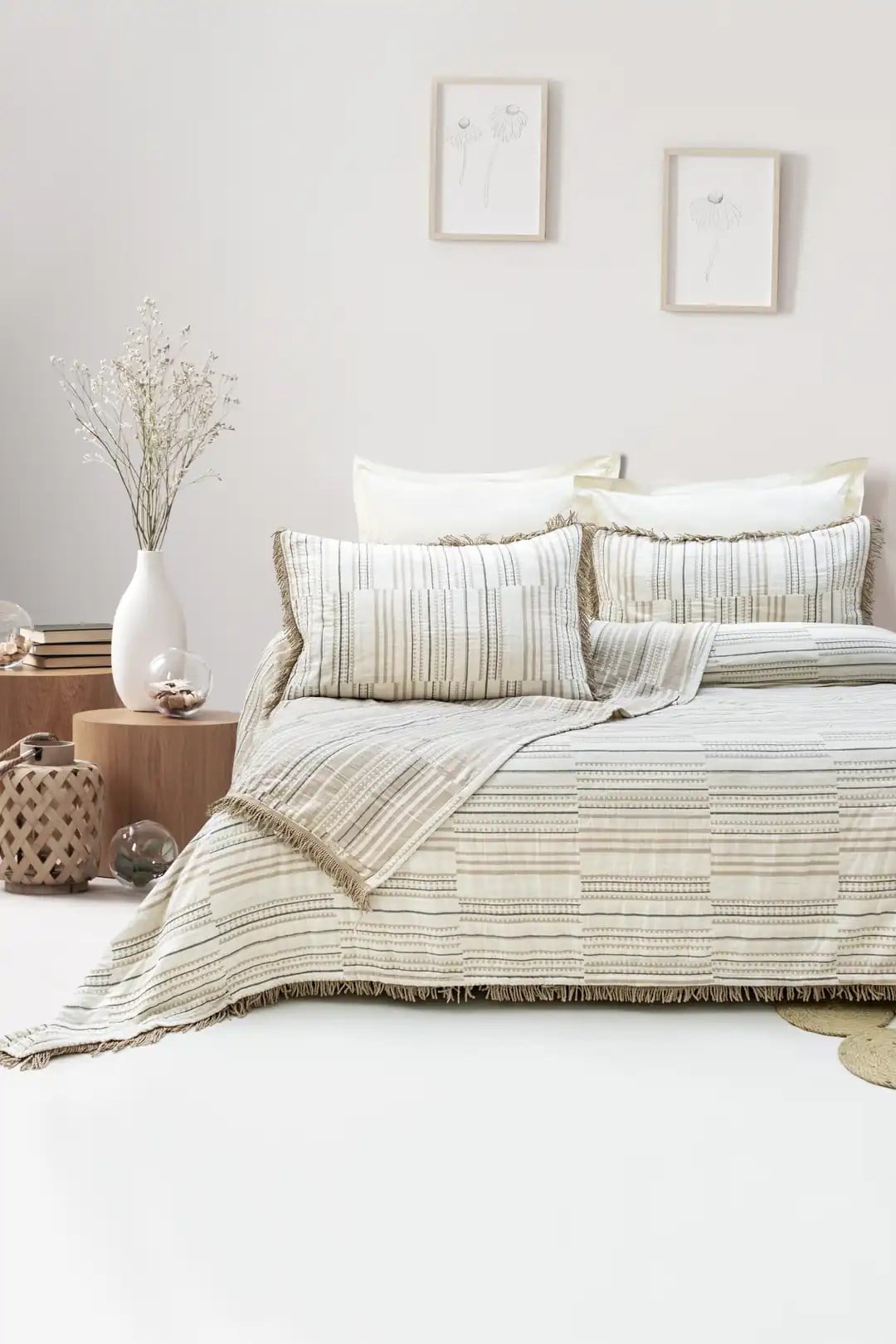 Şaheser Home Collection Yatak Örtüsü Çift Kişilik Müslin Lia Bej