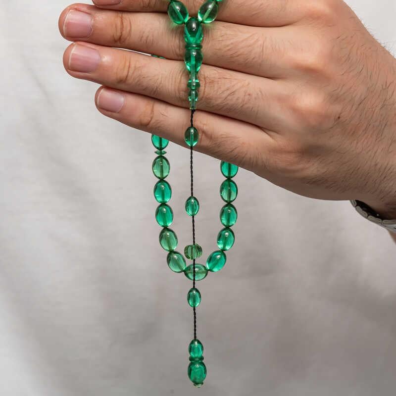 Hk Sıkma Kehribar (Ateş Kehribar) Tesbih Kapsül Kesim Zümrüt Yeşili Renk (Metal Püskülsüz)|Gümüş Takı Hediyelik Ürünler