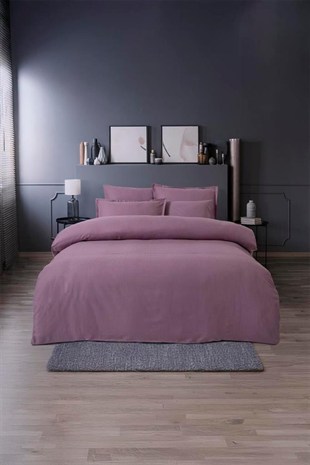 ND Jakarlı Saten Çift Kişilik Nevresim Takımı Dıamond Puce