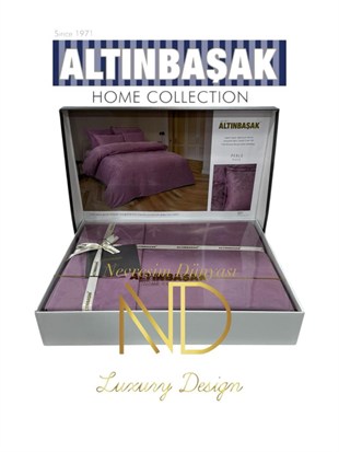 ND Jakarlı Saten Çift Kişilik Nevresim Takımı Perle Puce