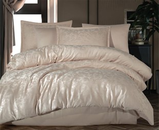 ND Exclusive Jakarlı Çift Kişilik Pamuk Saten Nevresim Takımı Pavaya v2 Krem