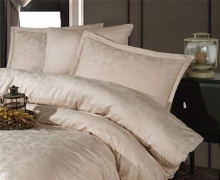 ND Exclusive Jakarlı Çift Kişilik Pamuk Saten Nevresim Takımı Pavaya v2 Krem