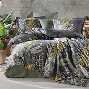 ND Pamuk Saten Çift Kişilik Nevresim Takımı Botanica v1 Yeşil