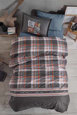 ND Tek Kişilik Genç Ranforce Nevresim Takımı Rock İn Roll V1 Gri