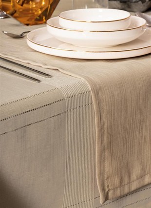 ND Antique Jasmine Bej Keten Masa Örtüsü