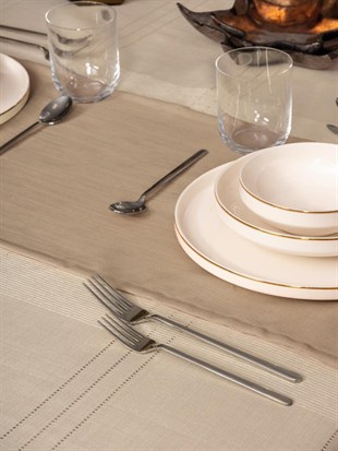 ND Antique Jasmine Bej Keten Masa Örtüsü