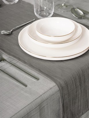 ND Antique Jasmine Gri Keten Masa Örtüsü