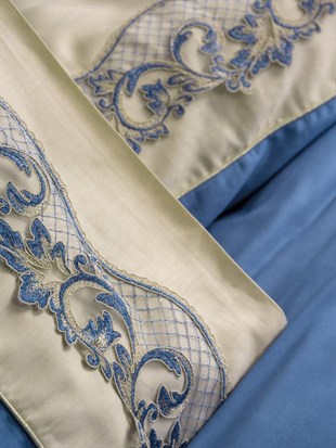 ND Brode Nakışlı Çift Kişilik Saten Nevresim Takımı Amaya Bej