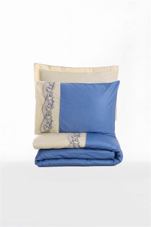 ND Brode Nakışlı Çift Kişilik Saten Nevresim Takımı Amaya Bej