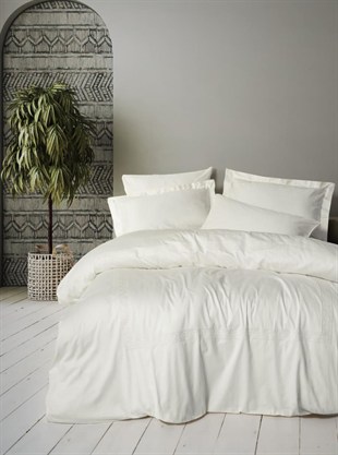 ND Brode Nakışlı Çift Kişilik Saten Nevresim Takımı Luxe Ekru