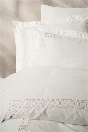 ND Brode Nakışlı Çift Kişilik Saten Nevresim Takımı Riley Ekru