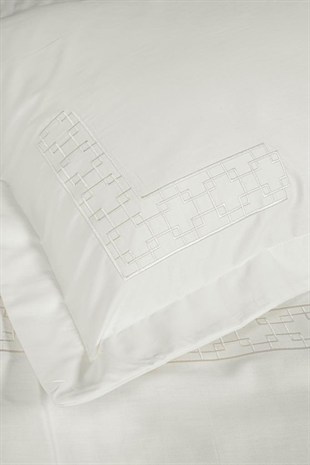ND Brode Nakışlı Çift Kişilik Saten Nevresim Takımı Luxe Ekru