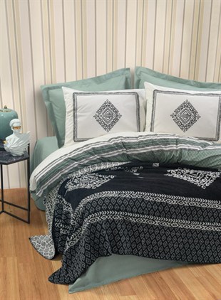 ND Çift Kişilik Battaniyeli Nevresim Takımı Hardy Yeşil