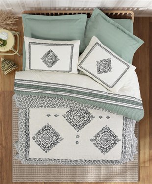 ND Çift Kişilik Battaniyeli Nevresim Takımı Hardy Yeşil