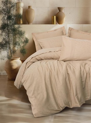 ND Çift Kişilik Jakarlı Saten Nevresim Takımı Florita Bej