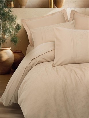 ND Çift Kişilik Jakarlı Saten Nevresim Takımı Florita Bej