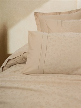 ND Çift Kişilik Jakarlı Saten Nevresim Takımı Florita Bej