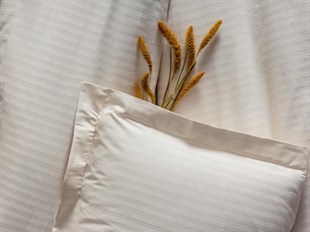 ND Çift Kişilik Saten Nevresim Takımı Elegante Stripe Ekru