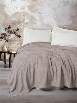 ND Embrova Şönil Çift Kişilik Yatak Örtüsü/Pike Takımı Loom Bej