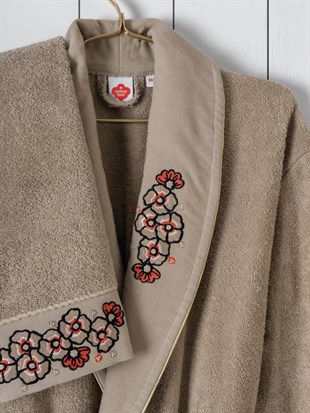 ND Folk Art Aile Bornoz Seti Yamka Bej-Antrasit