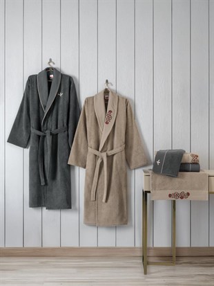 ND Folk Art Aile Bornoz Seti Yamka Bej-Antrasit