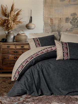 ND Folk Art Çift Kişilik Nevresim Takımı Yamka Bej